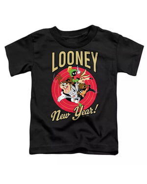 Looney Tunes Katoenen T-shirt met grafische print ‘Looney New Year’ voor kinderen (Zwart)