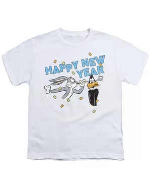 Looney Tunes T-shirt voor kinderen met de tekst ‘Gelukkig Nieuwjaar, Doc Bugs Bunny’ (Wit)