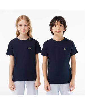 Lacoste Basis T-shirt met borduursel voor kinderen, normale pasvorm (Marine)