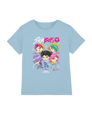 K-Pop Demon Hunters Kinderen Saja Jongens Chibi T-Shirt (Lichtblauw)