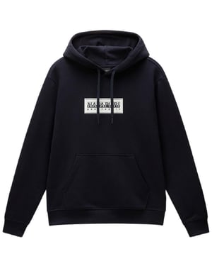 Napapijri Heren-hoodie van katoen met boxlogo en losse pasvorm (Zwart)