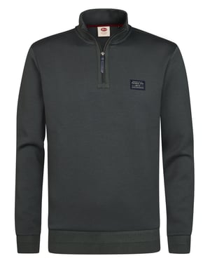 Petrol Industries - Heren Katoenen sweater met korte ritssluiting steelcore - Groen