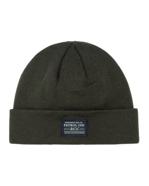 Petrol Industries - Heren Geribde beanie met patch irontrail - Groen