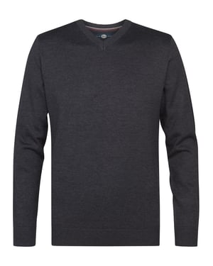 Petrol Industries - Heren Fijngebreide V-hals Trui Whitefish - Blauw