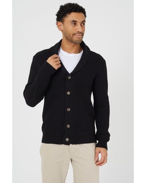 Black Shawl Collar Chunky Knit Cardigan