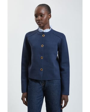 Compact Wool Removeable Stripe Collar Knitted Button Cardigan