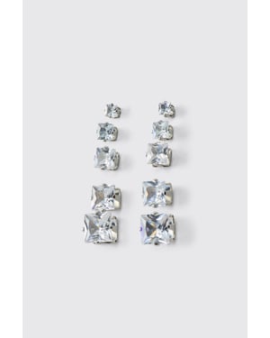 5 Pack Stainless Steel Diamante Earrings