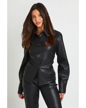Lace Up Cinched Faux Leather Shirt