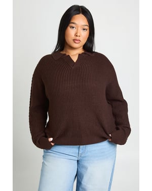 Plus Chunky Knit Collared V Neck Jumper