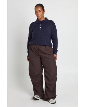 Plus Button Collared Knitted Jumper