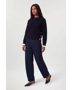 Cotton Button Detail Knit Boxy Jumper