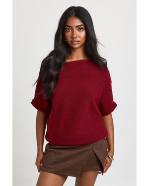 Slash Neck Knitted Batwing Top