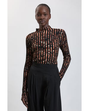 Zebra Jacquard Knit Long Sleeve Top