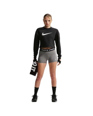 Nike Pro Logo Fleece Dri-FIT kortärmad tröja för damer (Svart/Metallic)