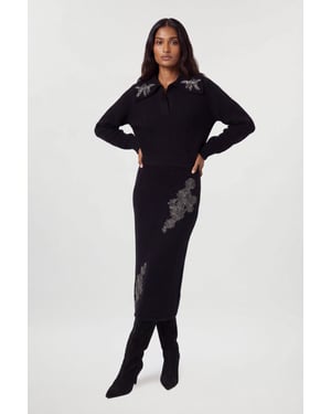 Embellished Cosy V Neck Collar Knit Jumper