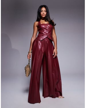 ASOS LUXE PU waist coat co-ord in dark cherry