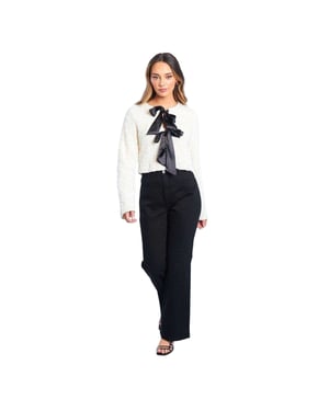 Be You Damesblouse met strik, pailletten en een losse pasvorm, met lange mouwen (Crème)
