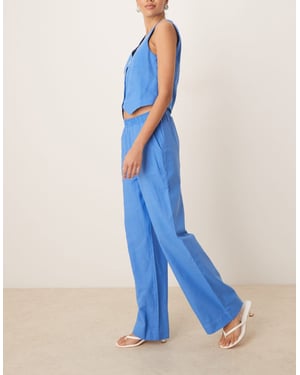 YAS linen touch wide leg trouser co-ord in provence blue