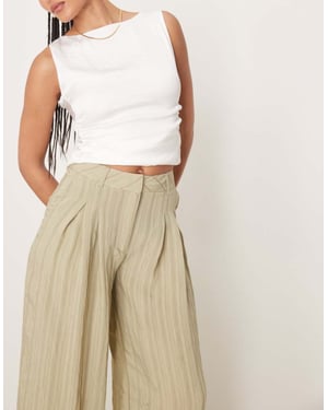 ASOS DESIGN Tall wide leg trousers in in green tonal stripe