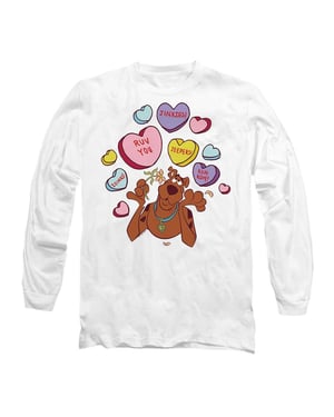 Scooby Doo Unisex T-shirt met lange mouwen voor volwassenen met hartjesmotief voor Valentijnsdag (Wit)