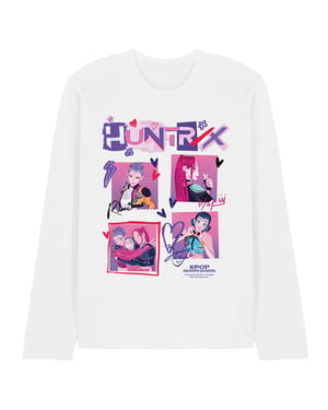 K-Pop Demon Hunters Unisex Adult Scrapbook Square Long-Sleeved T-Shirt (White)