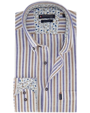 Overhemd Giordano Regular Fit blauw linnen strepen