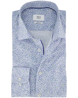 Blauw bloemen geprint overhemd Eterna 1863 Modern Fit