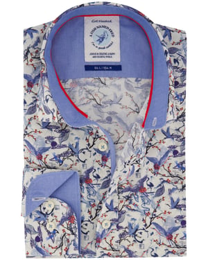 Overhemd A Fish Named Fred blauw geprint stretch