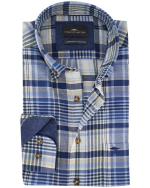 Fynch-Hatton overhemd ml 5 blauw geruit flanel