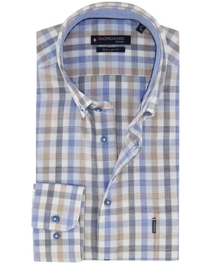 Blauw beige geruit katoenen Giordano Regular Fit overhemd