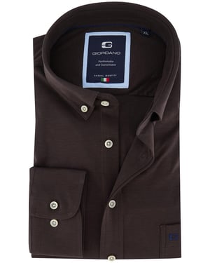 Giordano overhemd donkerbruin jersey button-down collar