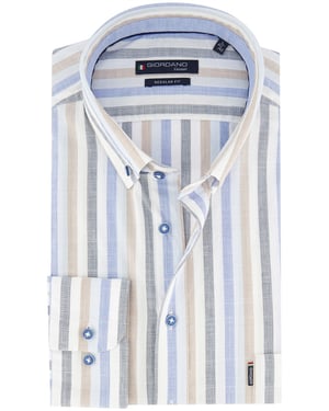Overhemd Giordano blauw beige streepjes button down boord