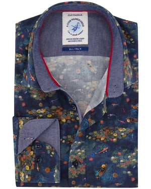 Overhemd A Fish Named Fred donkerblauw stretch