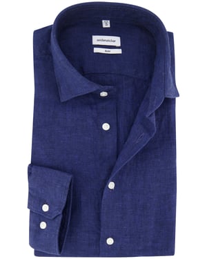 Overhemd Seidensticker slim fit blauw linnen