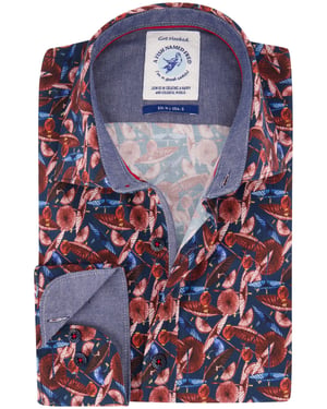 Overhemd A Fish Named Fred donkerblauw geprint stretch
