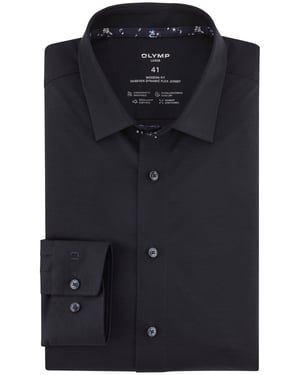 zwart effen Olymp Luxor 24/Seven overhemd Flex Jersey