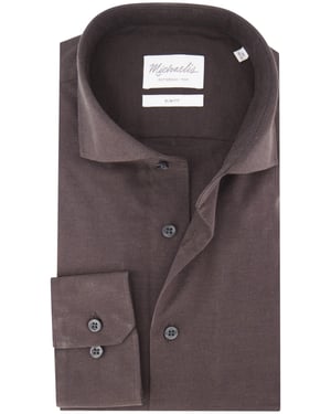 katoenen Michaelis overhemd bruin slim fit effen