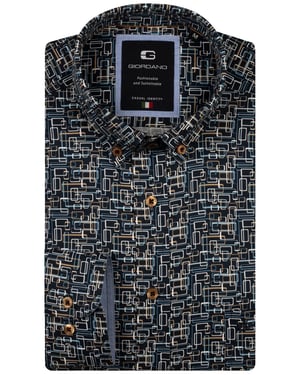 Giordano overhemd navy geprint katoen