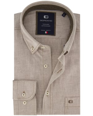 Giordano overhemd beige Regular Fit flanel button-down borstzak