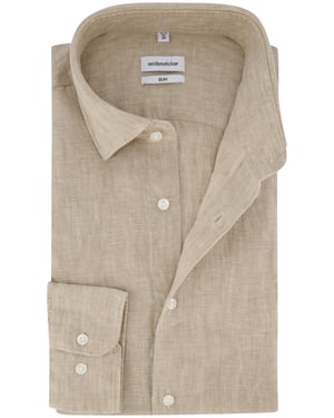 Overhemd Seidensticker slanke fit beige linnen