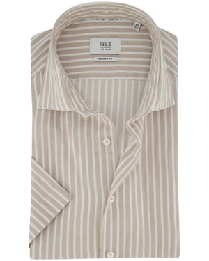 Katoen linnen overhemd beige gestreept Eterna 1863 Modern Fit