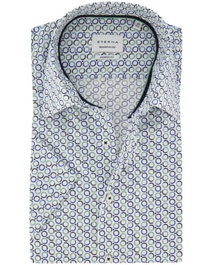 Blauw geprint korte mouw overhemd Eterna Modern Fit strijkvrij