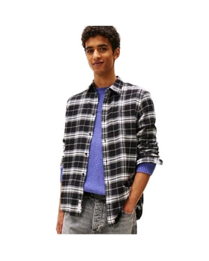 Tommy Jeans Geruit flanellen herenhemd met lange mouwen (Zwart)