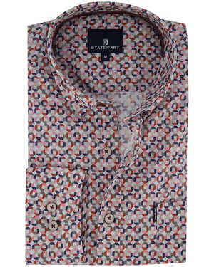 Roze blauw geprint overhemd State of Art wijde fit