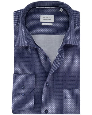 Blauw geprint Eterna overhemd met borstzak