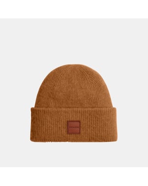 Knit Beanie With Leather Patch