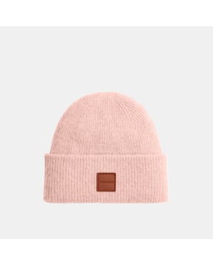 Knit Beanie With Leather Patch