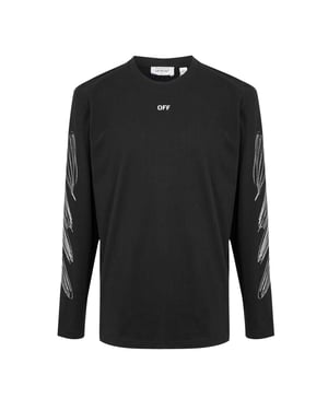 Off White Heren-T-shirt met ronde hals, normale pasvorm en lange mouwen (Zwart, Wit)