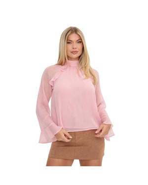 I Saw It First Damesblouse met ruches en lange mouwen (Blush)