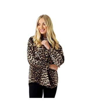 Biba Dames-shirt met lange mouwen van denim met luipaardprint (Bruin/zwart)